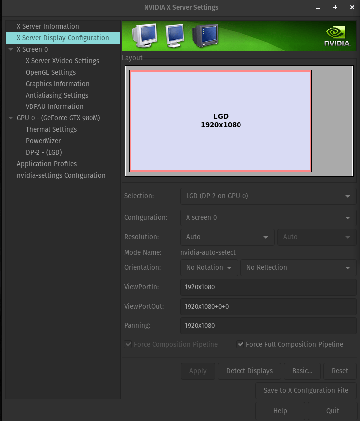 NVIDIA Settings window