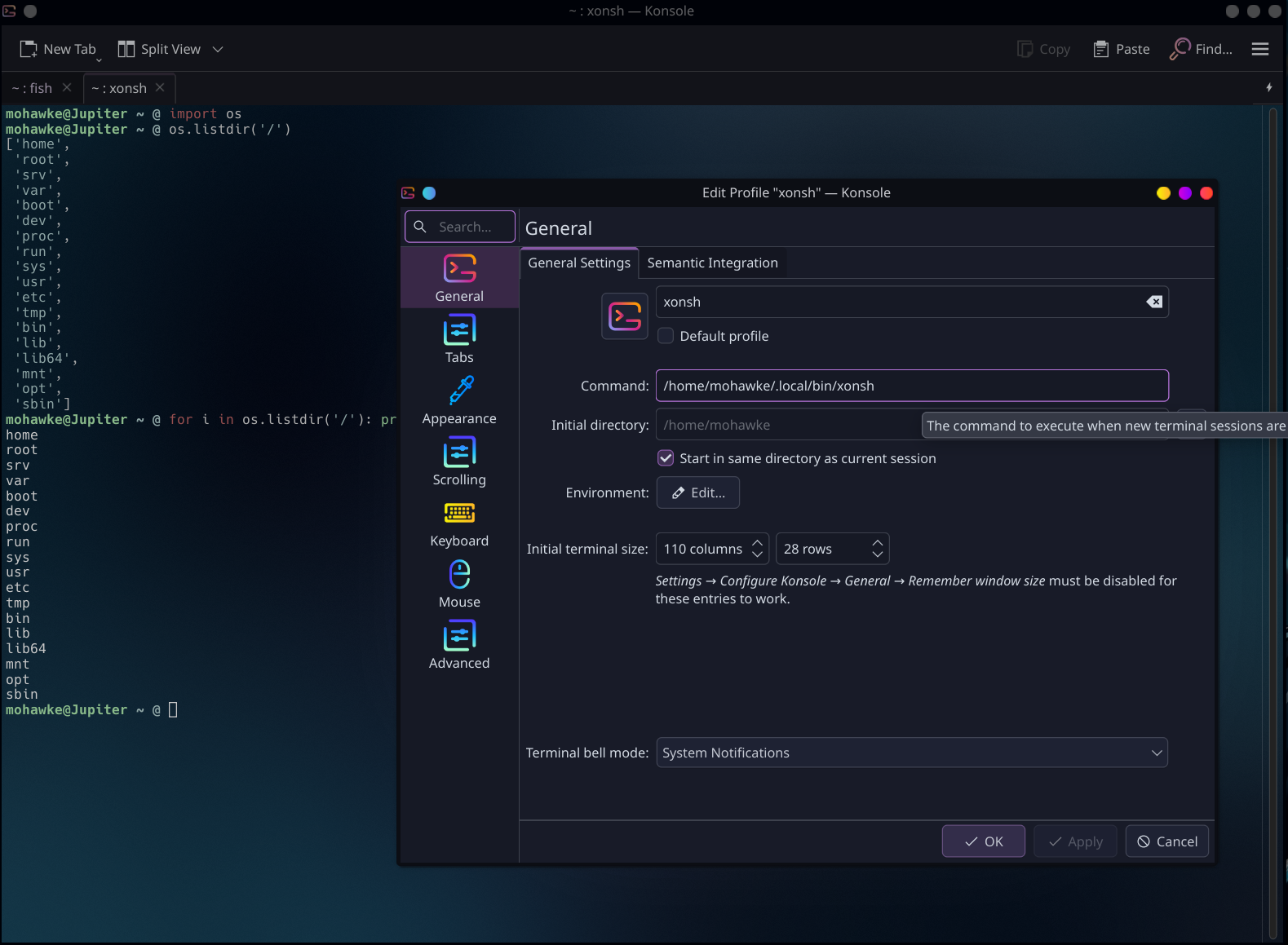 xonsh profile in Konsole